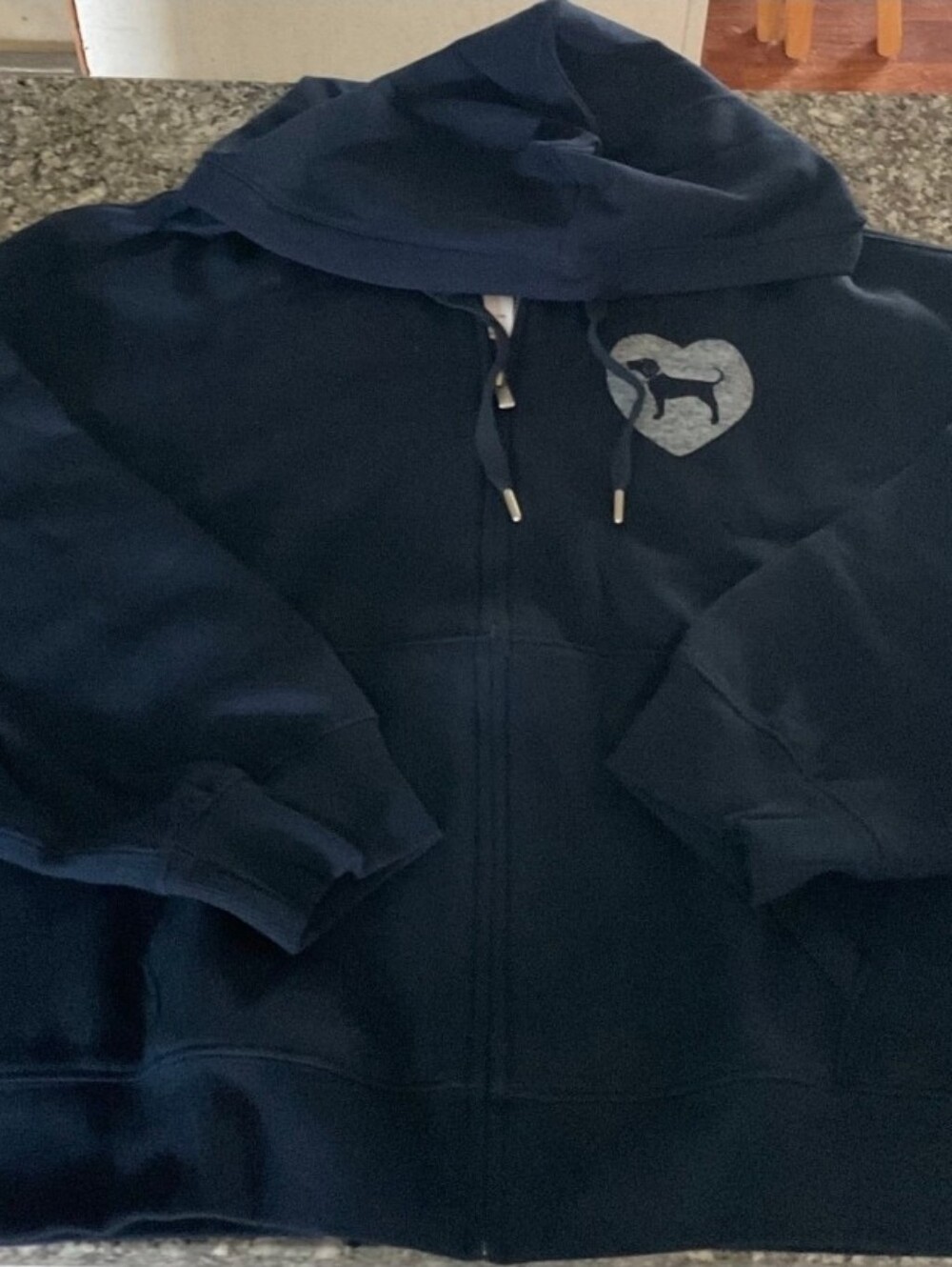 Womens PINK Victoria's Secret Navy Zip Hoodie with Heart Dog Logo NWT